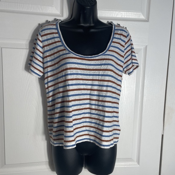 Veronica Beard Tops - Veronica Beard Benji Striped Linen T Shirt Women XS Rust Blue Striped Oversized